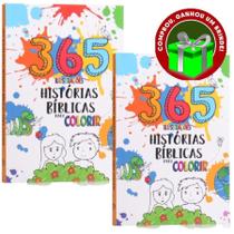 Combo 2 Livros 365 Histórias Bíblicas para Colorir Infantil Crianças - Livro Cristão