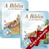 Combo 2 Livros A Bíblia em 365 Histórias Ilustrada Infantil Incluso CD SBN Crianças Infantil Evangélico Filhos Meninos Bebê Cristão Família