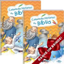 Combo 2 Livros Colorindo Histórias da Biblia Infantil SBN Crianças Infantil Evangélico Filhos Meninos Bebê Cristão Família Gospel Igreja Ministéri - Presente Aniversário História Bíblica Barato