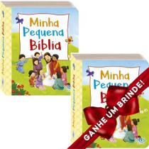 Combo 2 Livros Pequeninos: Minha Pequena Bíblia Ilustrada Infantil SBN Crianças Infantil Evangélico Filhos Meninos Bebê Cristão Família Gospel