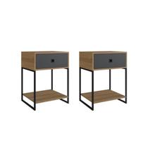 Combo 2 Mesas De Cabeceira Estilo Industrial Com Gaveta