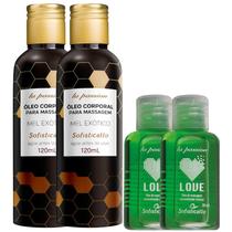 Combo 2 Óleo Corporal Para Massagem Mel Exótico + 2 Óleo Massagem Beijável Love Hot Menta