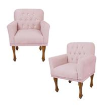 Combo 2 Poltrona Cadeira Decorativa Para Recepção Anitta Corano Rosa Bebe DL Decor