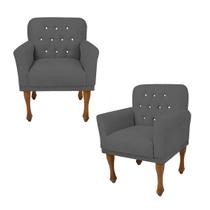 Combo 2 Poltrona Cadeira Decorativa Para Recepção Anitta Suede Cinza DL Decor