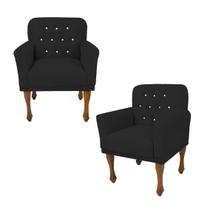Combo 2 Poltrona Cadeira Decorativa Para Recepção Anitta Suede Preto DL Decor
