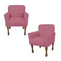Combo 2 Poltrona Cadeira Decorativa Para Recepção Anitta Suede Rosa Barbie DL Decor