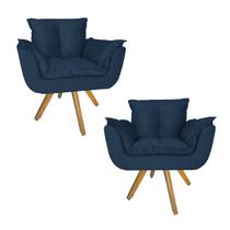 Combo 2 Poltrona Decorativa Base Giratória De Madeira Salão Opala Suede Azul Marinho - LM DECOR Combo 2 Poltrona Decorativa Base Giratória De Madeira Salão Opala Suede Azul Marinho - LM DECOR