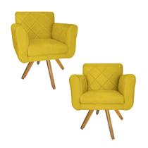 Combo 2 Poltrona Estofada Base Giratória De Madeira Clínica Isabella Suede Amarelo - DL Decor