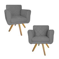 Combo 2 Poltrona Estofada Base Giratória De Madeira Clínica Isabella Suede Cinza - LM DECOR