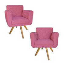 Combo 2 Poltrona Estofada Base Giratória De Madeira Clínica Isabella Suede Rosa Barbie - LM DECOR Combo 2 Poltrona Estofada Base Giratória De Madeira Clínica Isabella Suede Rosa Barbie - LM DECOR