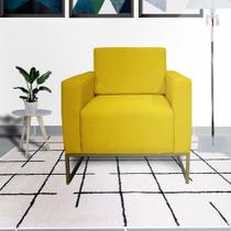 Combo 2 Poltronas Decorativa Com Base de Ferro Para Escritório Leticia Pé Ferro Suede Amarelo - LM DECOR