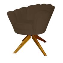 Combo 2 Poltronas Decorativa Com Base Giratória de Madeira Pétala Suede Marrom - LM DECOR