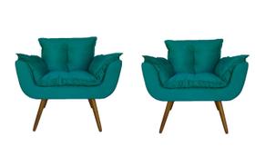 Combo 2 Poltronas Decorativa Estofada Para Sala Comercial Opala Suede Azul Turquesa - LM DECOR