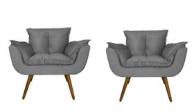 Combo 2 Poltronas Decorativa Estofada Para Sala Comercial Opala Suede Cinza - LM DECOR