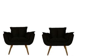 Combo 2 Poltronas Decorativa Estofada Para Sala Comercial Opala Suede Preto - LM DECOR Combo 2 Poltronas Decorativa Estofada Para Sala Comercial Opala Suede Preto - LM DECOR