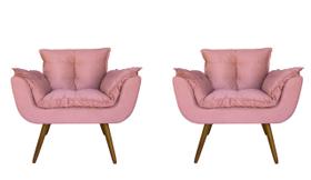 Combo 2 Poltronas Decorativa Estofada Para Sala Comercial Opala Suede Rosa - LM DECOR Combo 2 Poltronas Decorativa Estofada Para Sala Comercial Opala Suede Rosa - LM DECOR