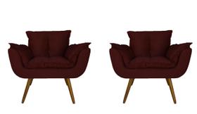 Combo 2 Poltronas Decorativa Estofada Para Sala Comercial Opala Suede Vermelho Bordo - LM DECOR