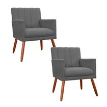 Combo 2 Poltronas Decorativa Para Consultório Escritório Cecília Suede Cinza - INCASA DECOR