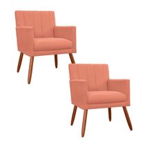 Combo 2 Poltronas Decorativa Para Consultório Escritório Cecília Suede Coral - DL DECOR