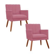 Combo 2 Poltronas Decorativa Para Consultório Escritório Cecília Suede Rosa Barbie - INCASA DECOR