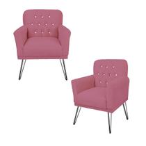 Combo 2 Poltronas Decorativa Para Quarto Closet Pés de Ferro Anitta Suede Rosa Barbie - LM DECOR