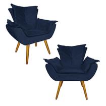 Combo 2 Poltronas Decorativas Estofadas Para Escritório Apolo Suede Azul Marinho - LM DECOR