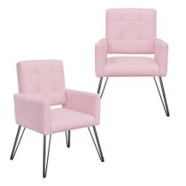 Combo 2 Poltronas Decorativas Para Escritório Pés de Ferro Camila Corano Rosa Bebe - LM DECOR