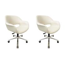 Combo 2 Poltronas Escritório Eduarda cor off white base cromada com regulagem de altura