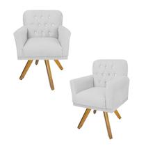 Combo 2 Poltronas Estofadas Base Giratória de Madeira Salão Anitta Suede Branco DL Decor