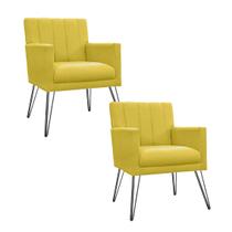 Combo 2 Poltronas Estofadas Para Consultório Pés de Ferro Cecília Corano Amarelo - LM DECOR
