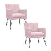 Combo 2 Poltronas Estofadas Para Consultório Pés de Ferro Cecília Corano Rosa Bebe - LM DECOR