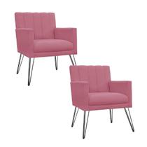 Combo 2 Poltronas Estofadas Para Consultório Pés de Ferro Cecília Suede Rosa Barbie - INCASA DECOR