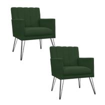 Combo 2 Poltronas Estofadas Para Consultório Pés de Ferro Cecília Suede Verde - DL Decor