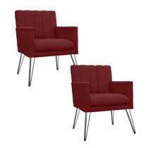 Combo 2 Poltronas Estofadas Para Consultório Pés de Ferro Cecília Suede Vermelho Bordo - LM DECOR