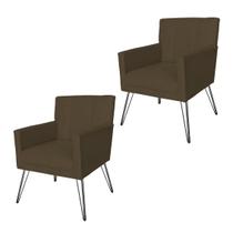 Combo 2 Poltronas Estofadas Para Recepção Pés de Ferro Onix Corano Marrom - LM DECOR