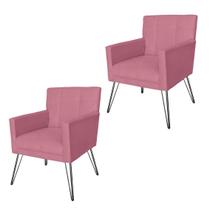 Combo 2 Poltronas Estofadas Para Recepção Pés de Ferro Onix Suede Rosa Barbie - LM DECOR
