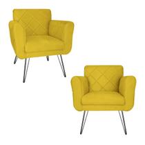 Combo 2 Poltronas Estofadas Sala Comercial Pés de Ferro Isabella Suede Amarelo - LM DECOR