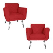 Combo 2 Poltronas Estofadas Sala Comercial Pés de Ferro Isabella Suede Vermelho - DL Decor