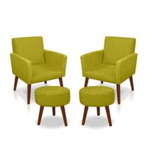 Combo 2 Poltronas Nina + 2 Puff Redondo Suede Amarelo - Rv Decora