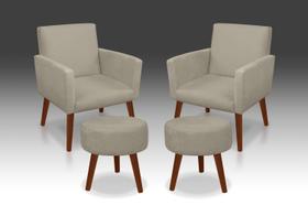 Combo 2 Poltronas Nina + 2 Puff Redondo Suede Bege- Rv Decora