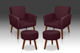 Combo 2 Poltronas Nina + 2 Puff Redondo Suede Bordo- Rv Decora Combo 2 Poltronas Nina + 2 Puff Redondo Suede Bordo- Rv Decora