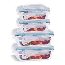 Combo 2 Pote Vidro Retangular 370ml Azul + 2 Pote Vidro Retangular 640ml Azul