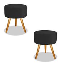 Combo 2 Puff Para Sala Redondo Suede Preto/Black Luxo