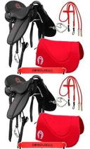 Combo 2 Sela Eco Mangalarga Soft Preta Kit Completo Vermelho