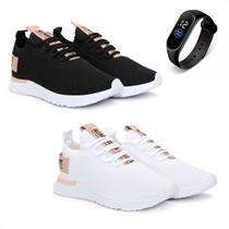 Combo 2 Tênis Feminino Esportivo Academia Caminhada Olimp BF Shoes + Relógio