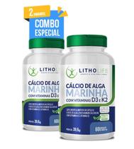 COMBO 2 Unidades - Suplemento Cálcio de Alga Marinha Com Vitaminas D3 E K2 - LITHOLIFE
