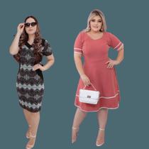 Combo 2 Vestido Social Midi Rodado Casual Lindas Estampas Solto Feirinha Novidade Blogueira