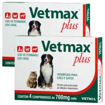 Combo 2 Vetmax Plus 700mg Vermífugo Vetnil - 4 Comprimidos Combo 2 Vetmax Plus 700mg Vermífugo Vetnil - 4 Comprimidos