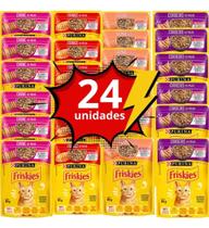 Combo 24 Sachês 85g Ração Para Gatos Friskies 4 Sabores