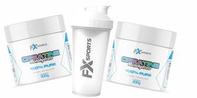 Combo 2x Creatina FX Sports Micronizada Alta Performance 300g cada com coqueteleira 600ml